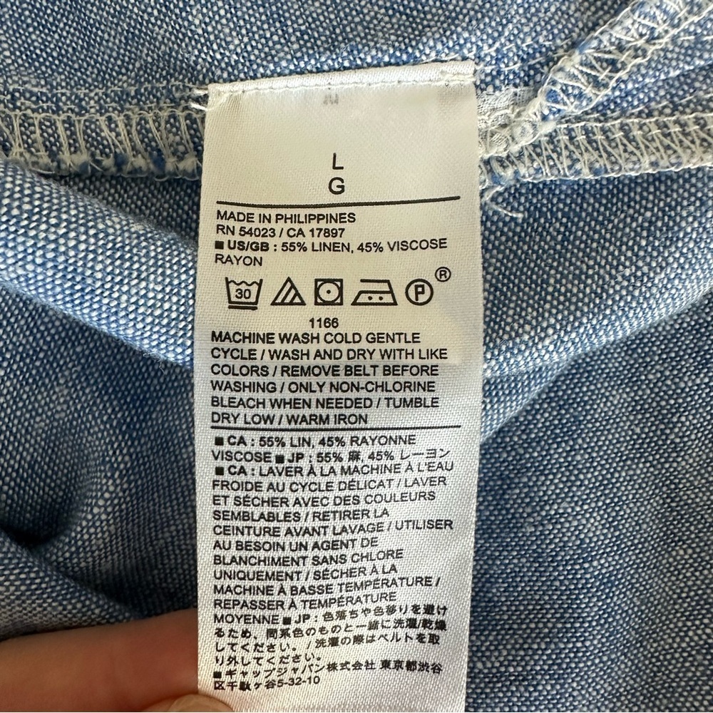 BANANA REPUBLIC Antique Blue LINEN-BLEND UTILITY MIDI SHIFT Shirt DRESS Size L - Picture 12 of 13